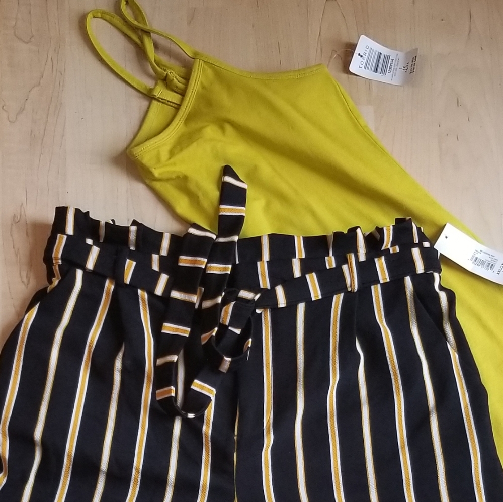 Paperbag Crop Pant Black Yellow Stripe Self Tie - Picture 7 of 9